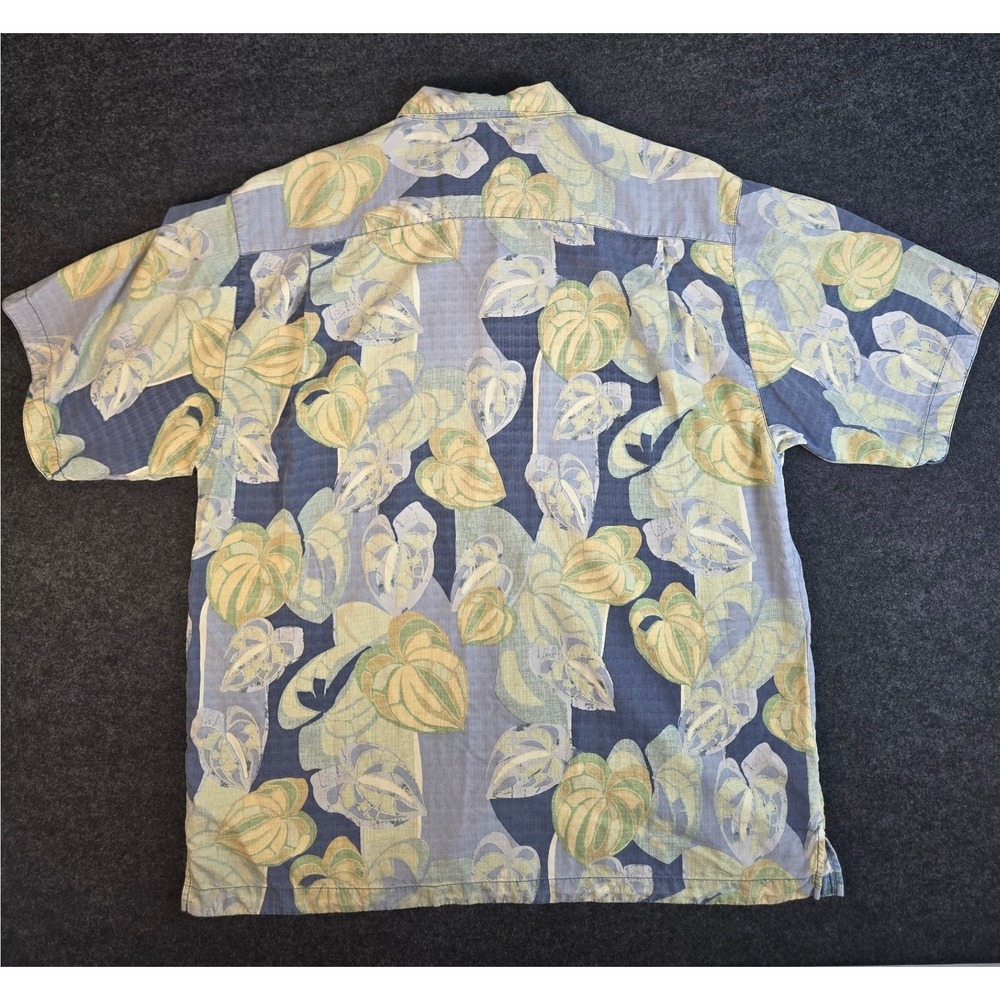 Tommy Bahama Men's Blue Yellow Floral Silk Camp Hawaiian Shirt Oversized Size L - Picture 4 of 9